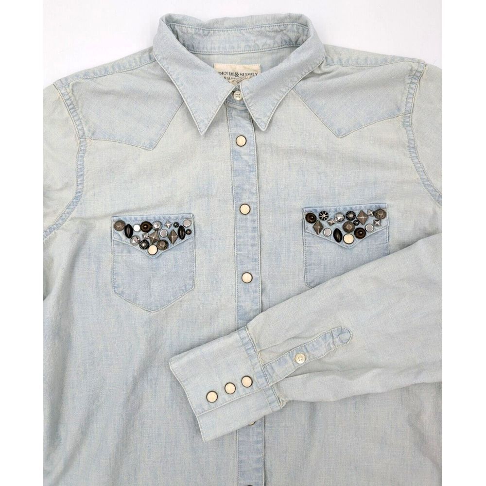 Ralph Lauren Denim & Supply Women's Large Western Pearl Snap Top Chambray Shirt